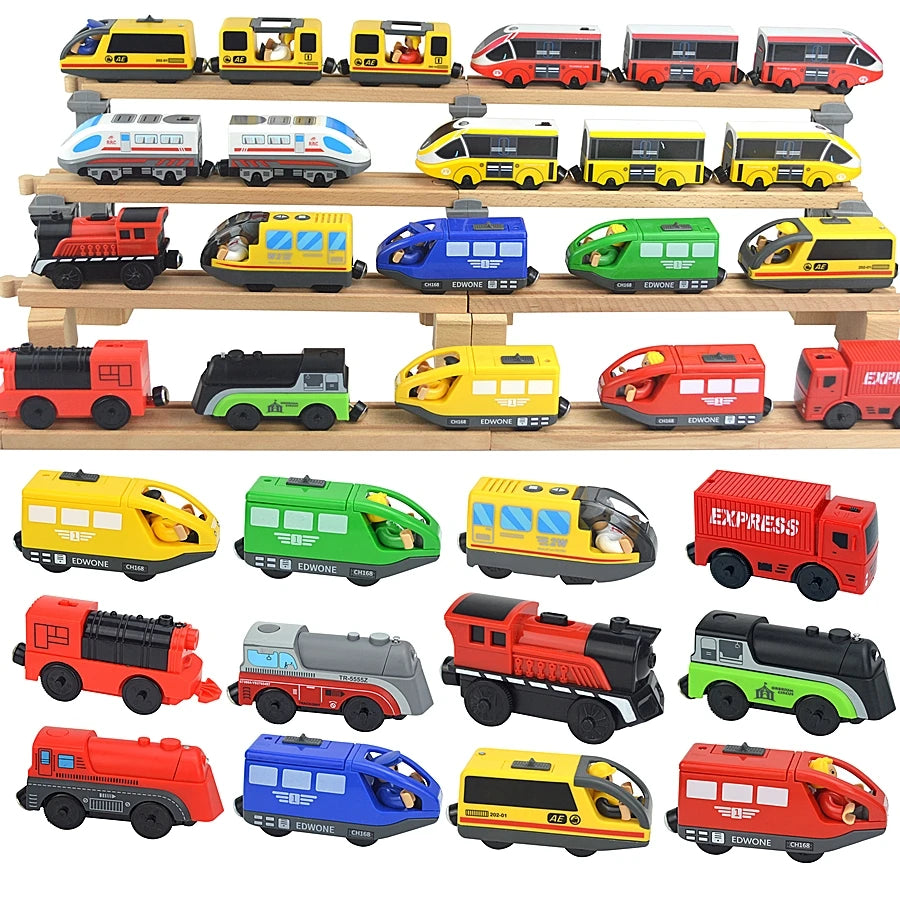 Kid Magnetic Electric Train Car Locomotive Wooden Track Slot Diecast Railway With Two Carriages Train Wood Toy Biro Leduo Track
