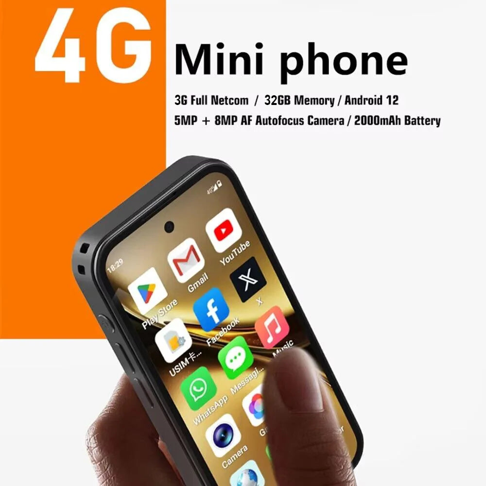 UNIWA Q333 4G 3.58 Inch Mini HD Smartphone 3GB RAM 64GB ROM 2000mAh Mobile Phones BT 5.0 Google Play Store Face ID Small Phone