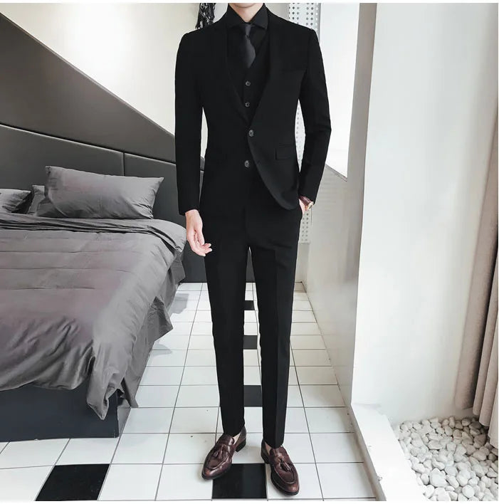 New Style Suits (Blazer+ Vest + Pants) Men's Fashion Business Wedding Gentleman Full Professional Interview Formal Casual Suit