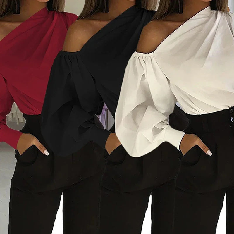 Sexy Off Shoulder Women Shirts Summer Lantern Sleeve Blouse Casual Loose Solid Tops Lady Elegant Blusas Femme Streetwear Shirt