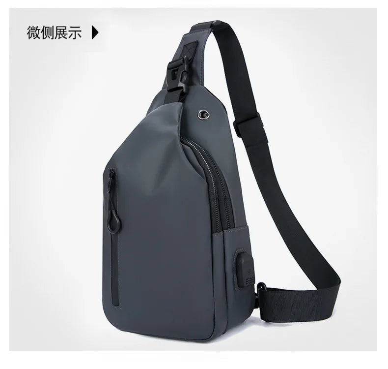 Men Bag Fashion New Solid Color Men Chest Bag Outdoor Casual Fashion One Shoulder Crossbody Bag Nylon USB Charging Shoulder Bags