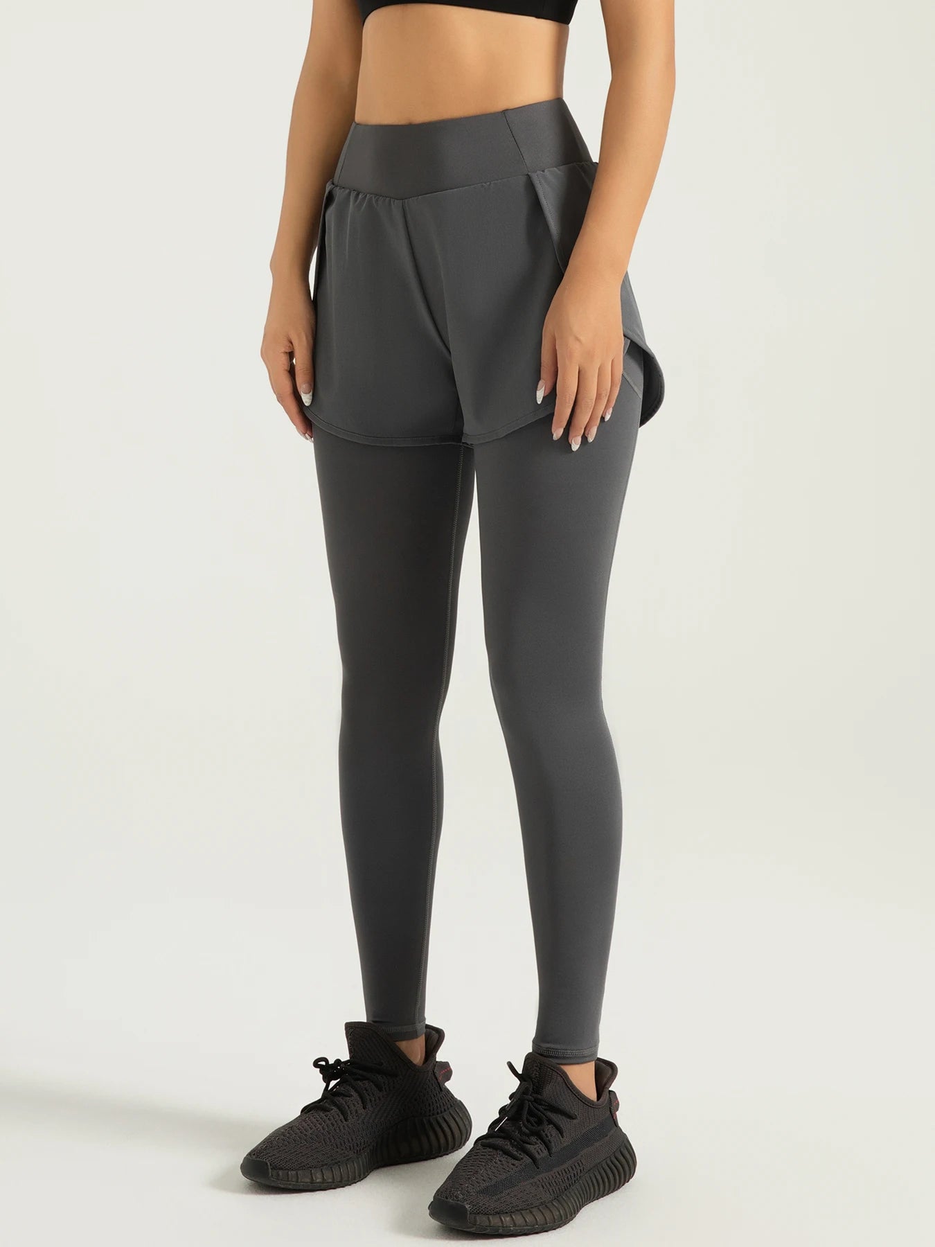 Fake Two-piece Compression Sports Leggings For Women, 2-in-1 High Waist Moisture-wicking Yoga Leggings, Women's Activewar Main image