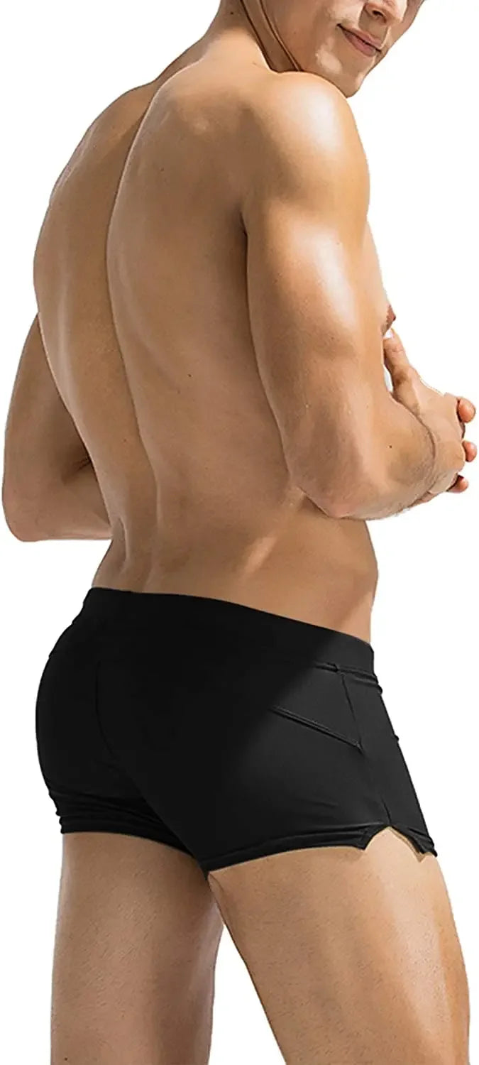 Mens Swim Trunk Swimwear with Zipper Pocket Bathing Suit Swimming Boxer Brief Square Leg Mesh Liner Board Shorts Swimsuits