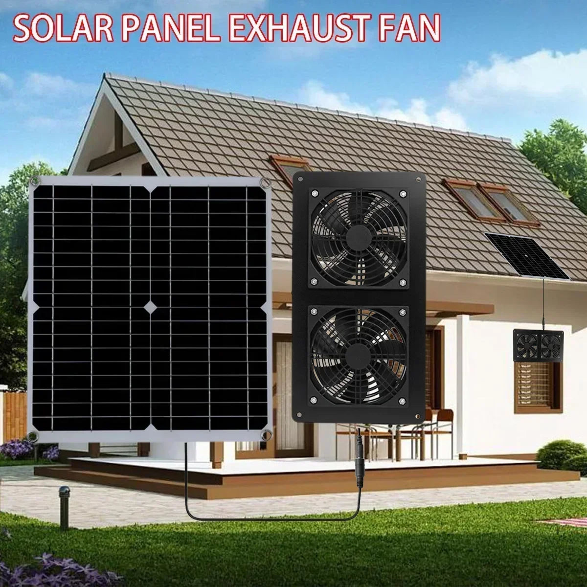 High Efficiency Outdoor Solar Panel Dual Exhaust Fan for Dog Warehouse RV Greenhouse Fan Air Pump Cooling Temperature Main image