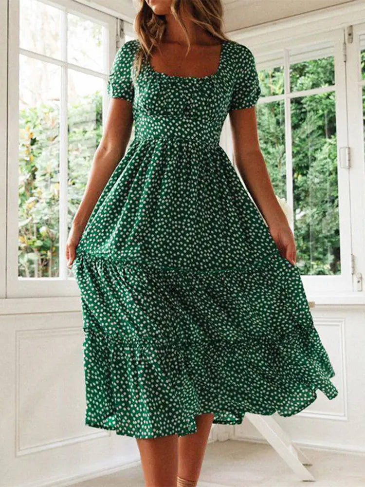 Vestidos Vintage Vintage Print Puff Sleeve summer Beach sweet dresses Casual Square collar floral maxi long dress festa Secondary image