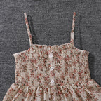 Kid Girl Long Sleeve Bow Design Coat & Beige All Print Shirred-Bodice Sling Dress Set Cute Sweet Elegant Princess Dress For Kids