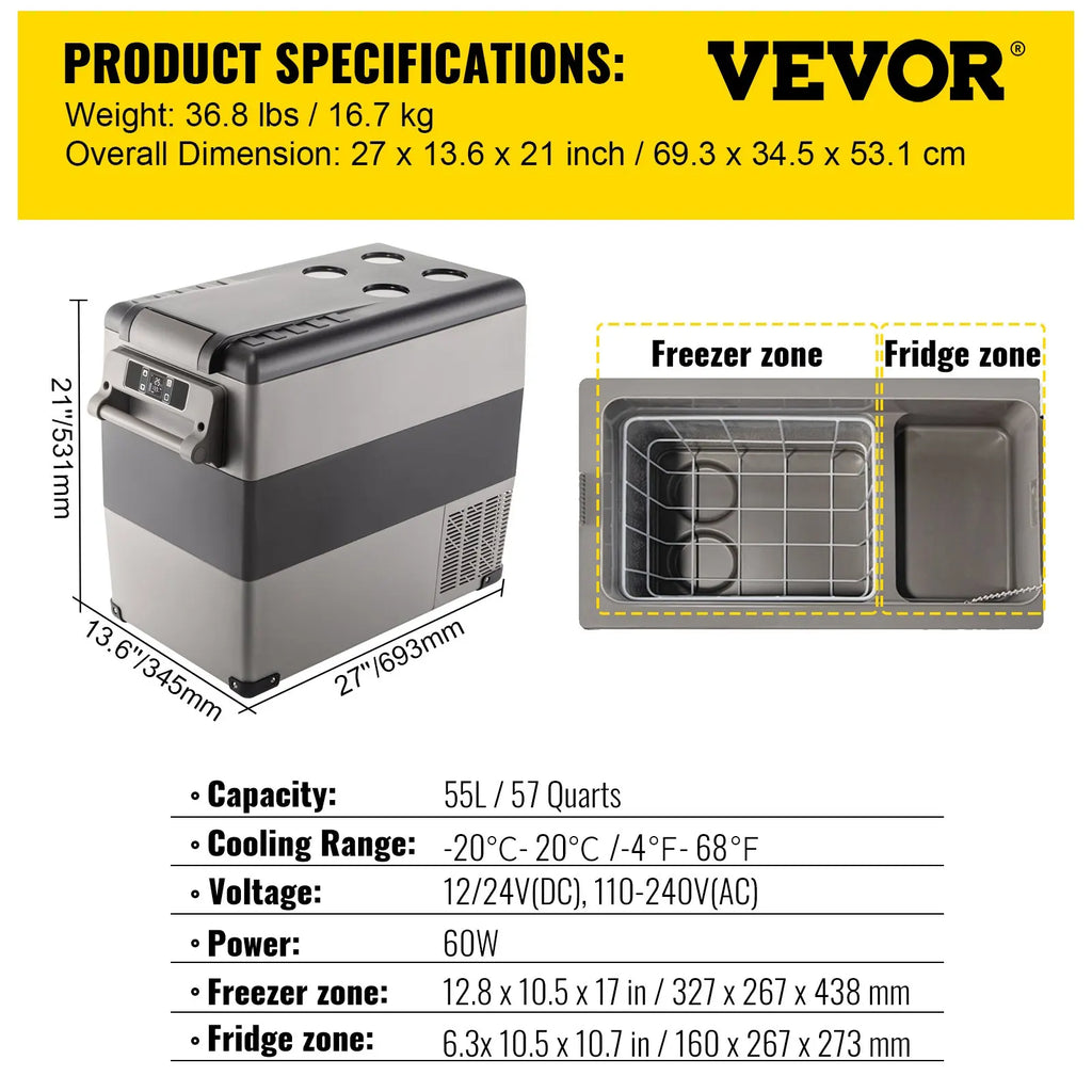 VEVOR 15L-55L portable small refrigerator car refrigerator car truck mini cooler, suitable for driving, traveling, and home use