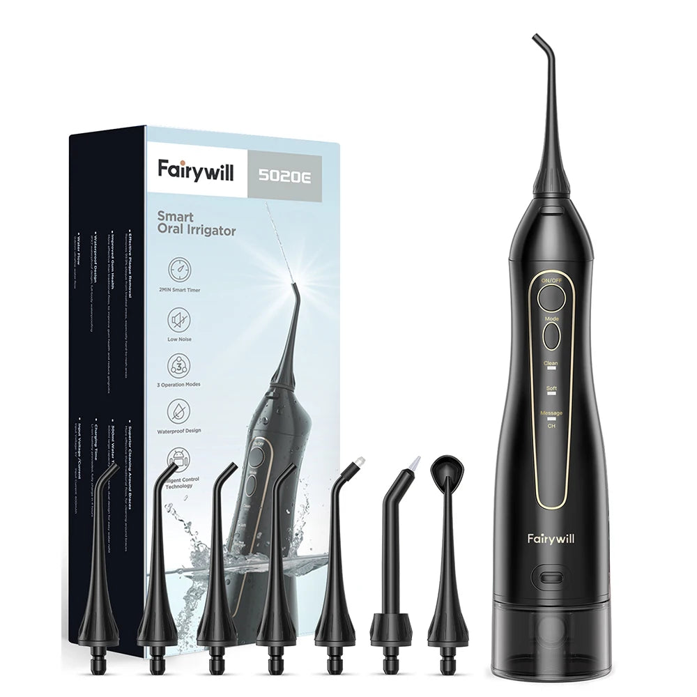 Fairywill Water Flossers for Teeth 300ML Oral Irrigator Rechargeable Portable Dental 3 Modes Water Tank Waterproof Teeth Cleaner Main image