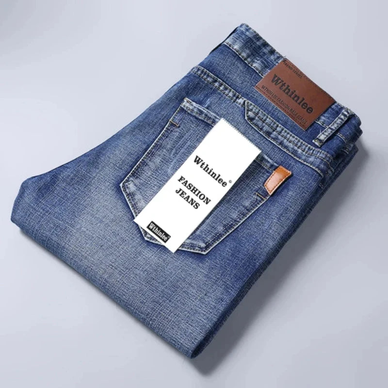 2024  Straight Regular Blue Stretch Denim Trousers Spring Autumn Men Classic Jeans Business Fashion Men's Smart Jeans Main image