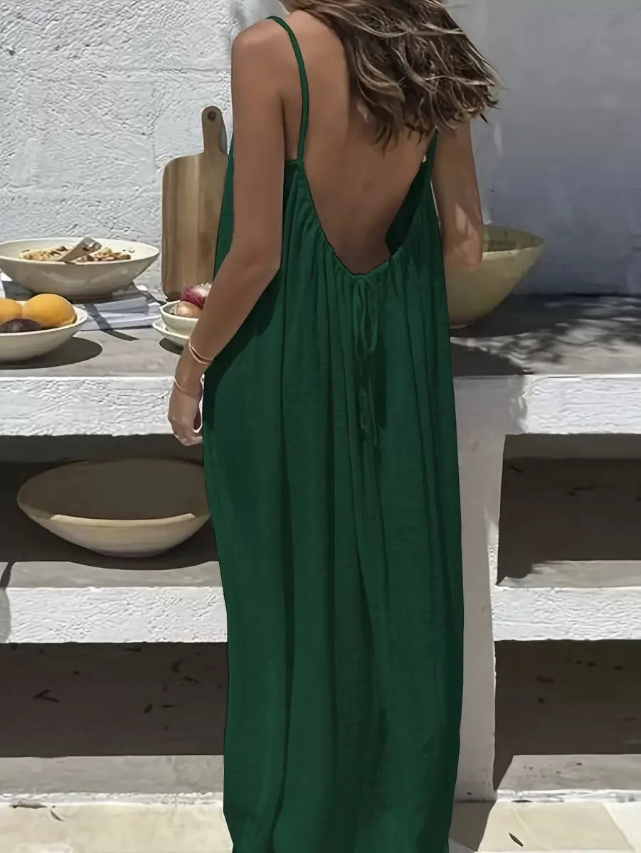 2026 Loose-Fit Spaghetti Strap Dress Women's Casual Homewear Summer Dress Solid-Color Vacation Cool Homewear