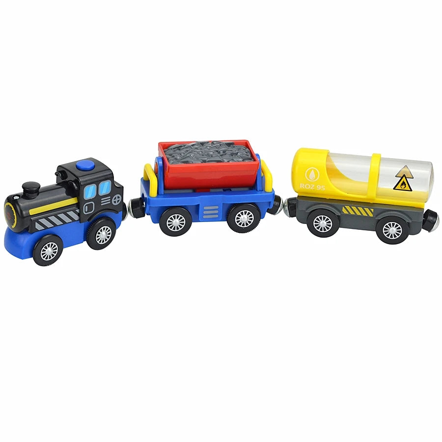 Kid Magnetic Electric Train Car Locomotive Wooden Track Slot Diecast Railway With Two Carriages Train Wood Toy Biro Leduo Track
