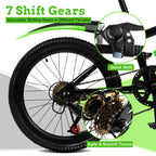 20 Inch Mountain Bike 7 Speed Gears, Adjustable Seat Kids' Bike with Mudguards Kettle Holder Kettle for Boys Girls 8-13 years
