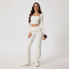 New Summer 2Pcs Women Gym Yoga Female Outfit Outdoor Sports Quick-Dry Long-Sleeved Shirt Set Woman Two-Piece Suit Sportswear