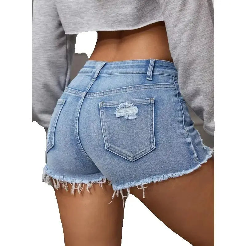 Women Ripped Denim Shorts Raw Hem Distressed A-line High Waist Summer Streetwear Skinny Hot Pants Fashion Leisure Clothing Main image