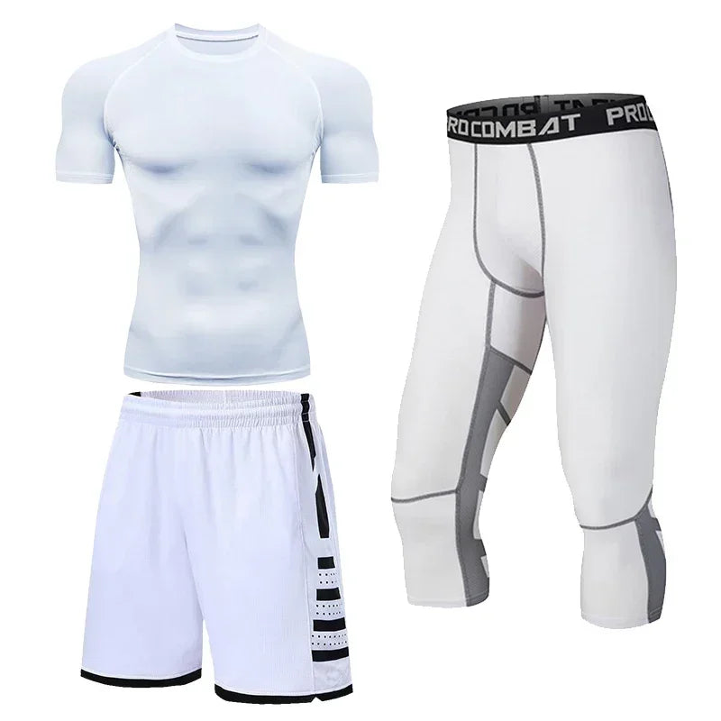 Men's Running Tracksuit Training Fitness Sportswear Set Compression Leggings Sport Clothes Gym Tight Sweatpants Rash Guard Lycra