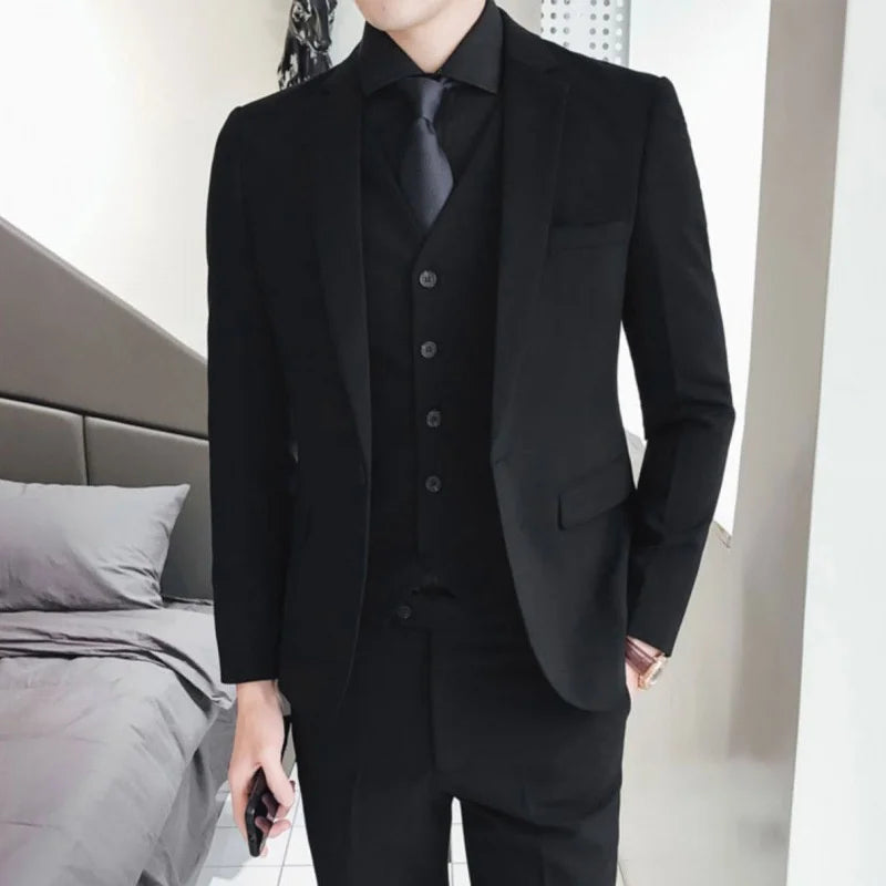 New Style Suits (Blazer+ Vest + Pants) Men's Fashion Business Wedding Gentleman Full Professional Interview Formal Casual Suit
