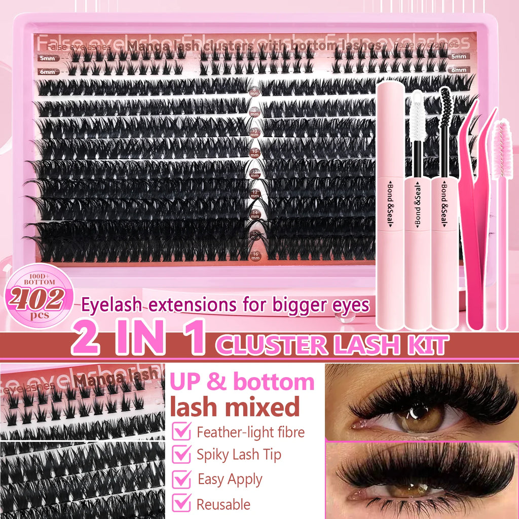 60/402PCS 100D Eyelash Set with Lower Eyelashes Thick & Comfortable for Daily Wear Party Wedding Night Makeup Lash Extensions