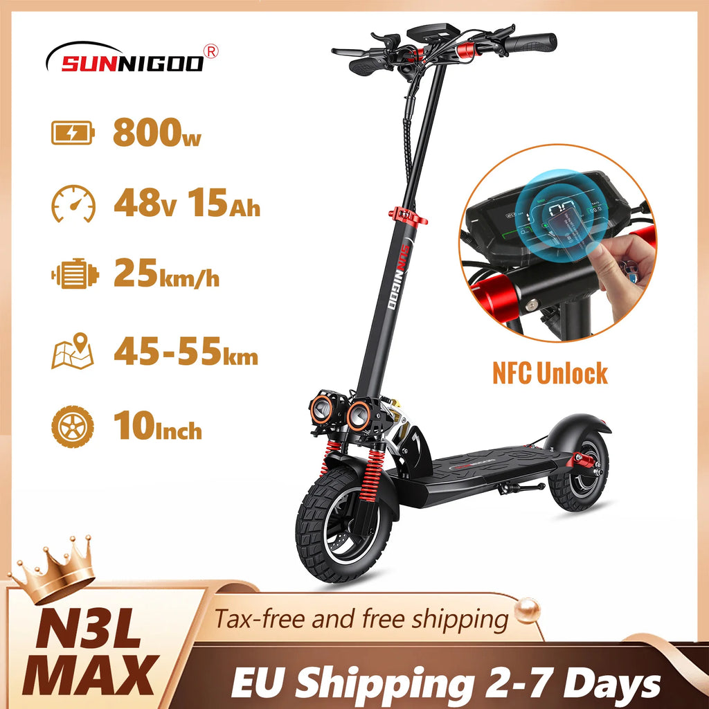 SUNNIGOO 800W Electric Scooter for Adults - 25km/h High Speed 45-55km Long Range 10" Off-Road Tires Folding Commuter E-Scooter