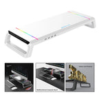 Aluminum RGB Monitor Stand Riser Bracket with 4 USB Ports Desk Organizer All-In-One Computer Laptop Height Stand Holder