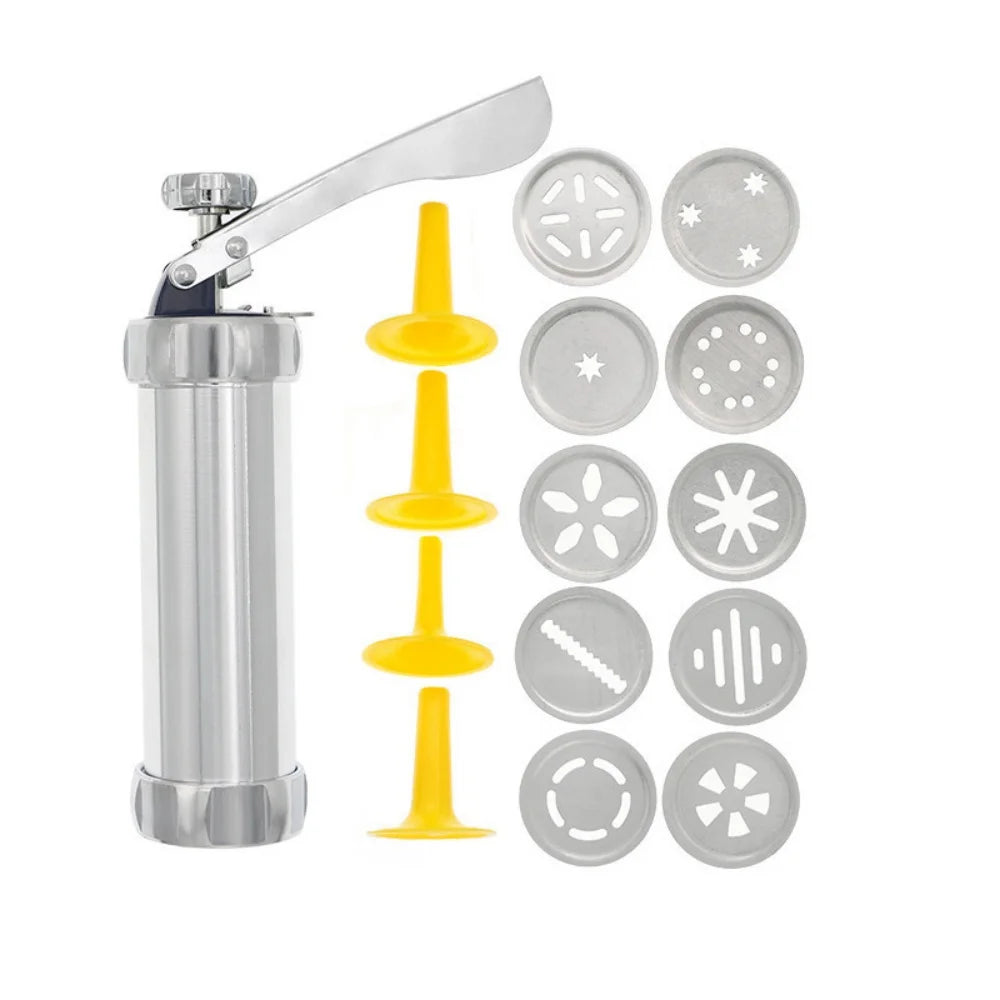 Cookie Press Gun Kit  Aluminum Cookie Churros Maker Christmas Spritz Cookie Press Gun 10/20 Cookie Discs and 4 Icing Nozzles
