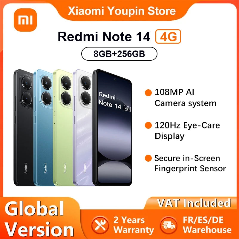 Global Version Xiaomi Redmi Note 14 4G Smartphone MediaTek Helio G99-Ultra 108MP AI Camera 5500mAh Battery 6.67" 120Hz Display