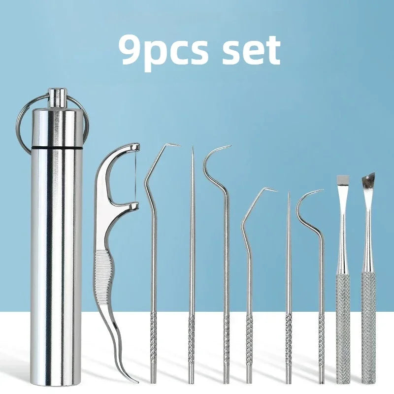 Stainless Steel Toothpick Set Reusable Toothpicks Tooth Flossing Tartar Removal Tool Portable Teeth Cleaner for Tooth Oral Clean