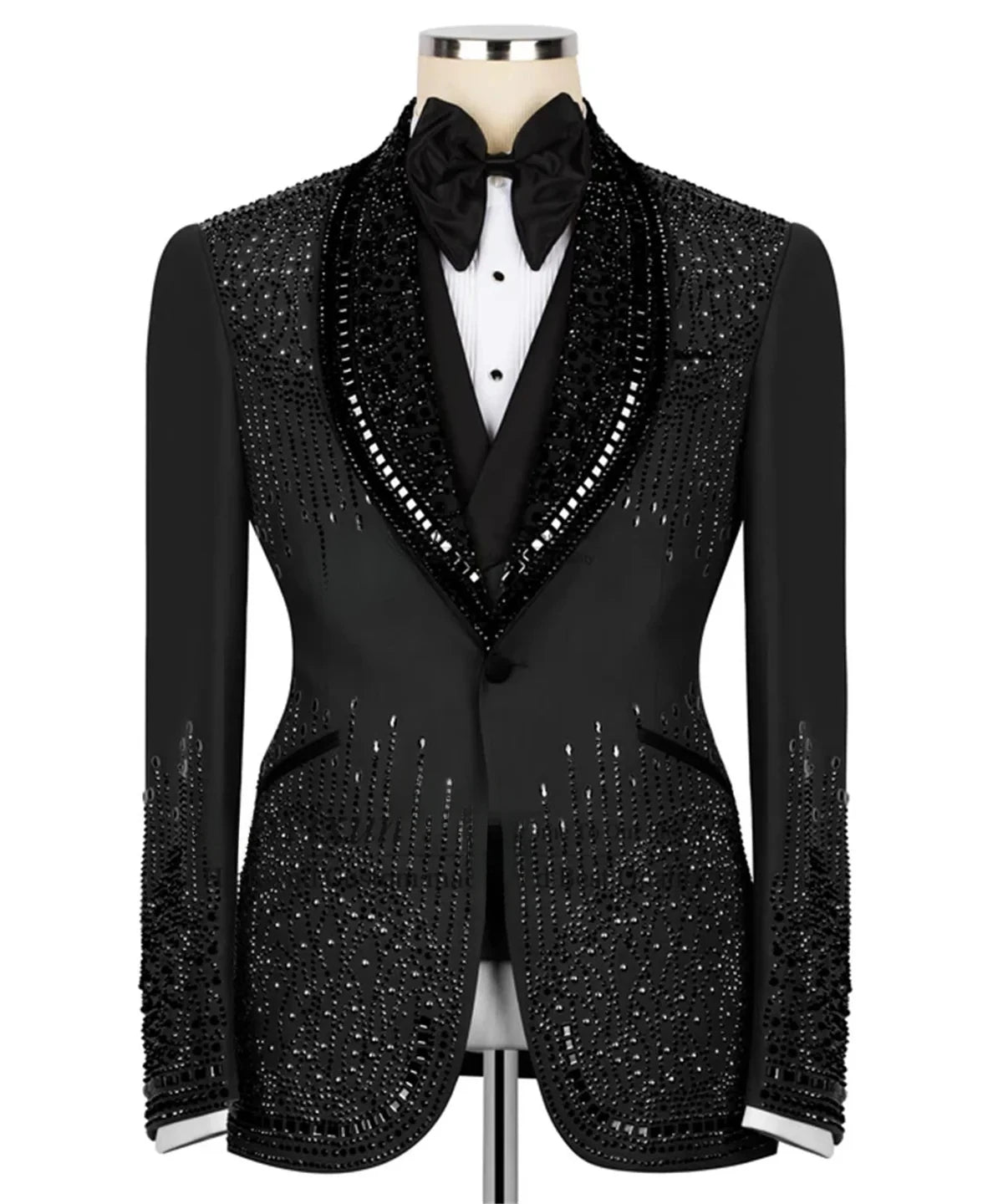 Luxury Costume Men Suit 2 Piece Sets Rhinestones Crystals Shawl Lapel Custom Wedding Slim Fit Tuxedos Blazer For Groom