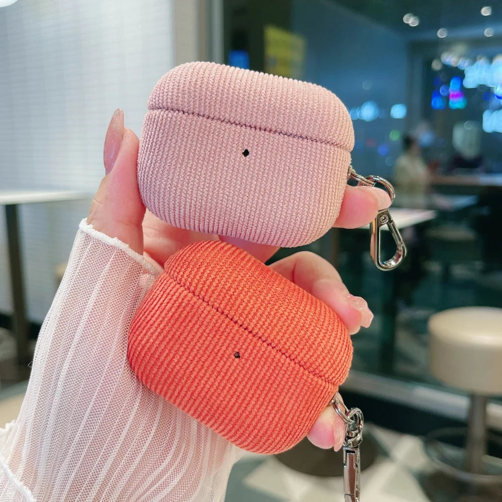 Winter Matte Corduroy Fabric Hook Earphone Case For Apple Airpods 1 2 3 4 Pro 3 2 Wireless Bluetooth Earphone Anti Scratch Cover