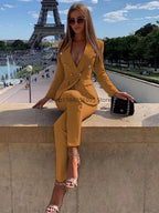 New Elegant Pant Suits Women's Western-Style Beige 2PCS Set Smooths Your Silhouette Through Commuting Casual Women Suits Set