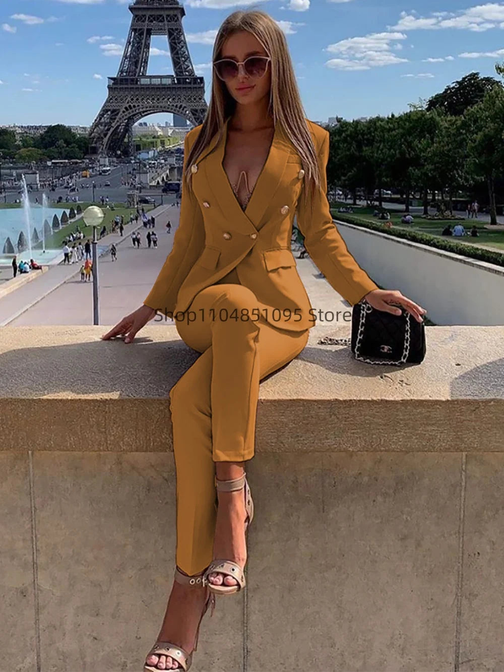New Elegant Pant Suits Women's Western-Style Beige 2PCS Set Smooths Your Silhouette Through Commuting Casual Women Suits Set