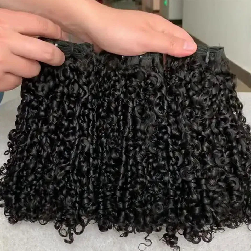 Pixie Curly Human Hair Weave Bundle With Closure Brazilian Human Hair Weave Extensions 100% Human Hair Weft HD Lace Closure Secondary image