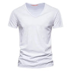 Spring Summer Cotton T Shirts Men 2025 Simple VNeck Stretch Solid New Tops Clothing Casual Tshirt Man Streetwear Cool Tee Shirts