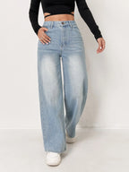 Jeans For Woman Y2k Clothes Light Blue Wide Leg Denim Pants Loose Fashion Simple Stretch Free Four Seasons Popular Casual