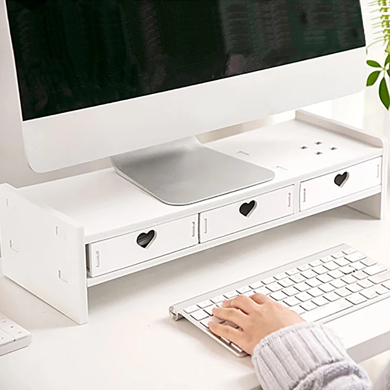 Pink White Student Storage Rack Heart Drawers Monitor Laptop Increase Shelf Office Screen Riser Holder Stationery Pen Storage Main image