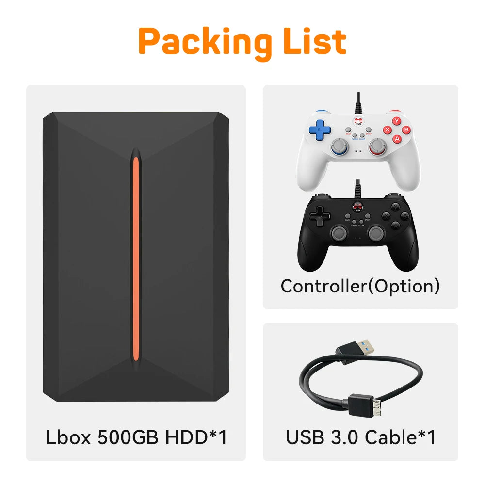 Launchbox 500GB Game Hard Drive Portable Gaming HDD with 3700+PC/3D Games for PS4/PS3/PS2/Wii/WiiU/Switch Game Console for PC