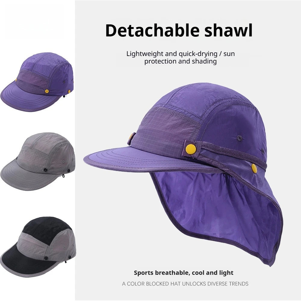 UPF50+ Sun Hat Detachable Neck Flap Quick Dry 5 Panel Camp Cap Outdoor Fishing Hiking Safari Hat Breathable Lightweight Unisex