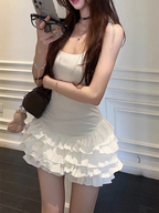 Chic Y2K Sleeveless Mini Dress For Woman Summer Black Dresses Sexy Clubwear Party Slim fit Ruffle Pleated Short Dress