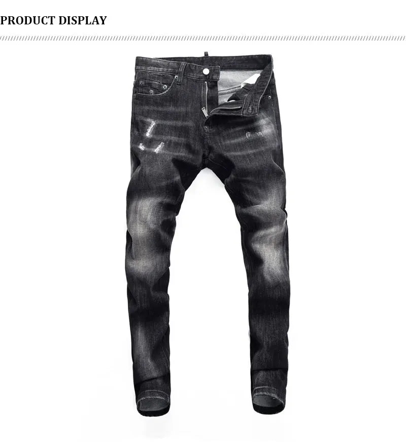 Street Fashion Men's Tight Black Grey Jeans Retro Elastic Slimming Split Style Jeans Men's Retro Designer Brand Jeans Hombre