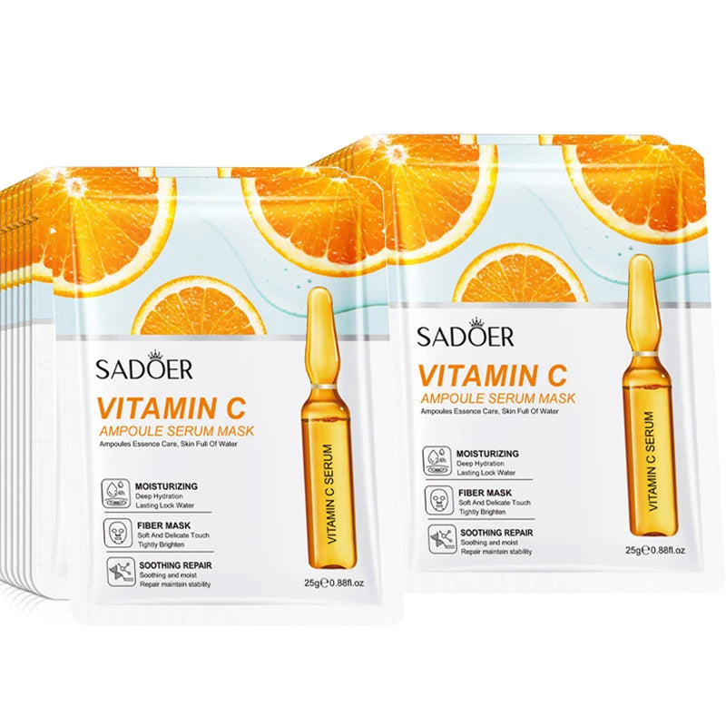 10pcs SADOER 24K Gold Vitamin C Hyaluronic Acid Face Mask Facial Moisturizing Firming Hydrating Facial Masks Skin Care Products