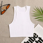 Yoga vest - Women's gym wear - Black and white striped design - Short-sleeved top - Seamless construction - Streetwear
