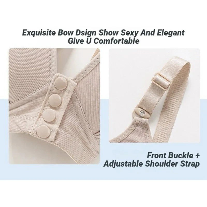 Wire Free Front Buckle Bra Thin Cup Breathable Push Up Side Support Vest Style Adjustable Comfort Underwear For Women