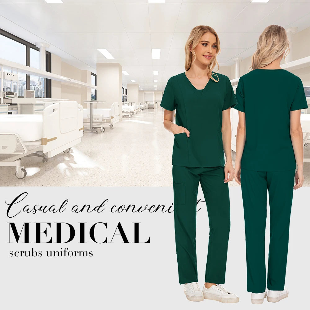 Niaahinn Scrubs Uniforms Sets Wholesale Medical Scrub Stretch Suit Healthcare Nursing Uniform Unisex Surgical Uniforms Woman Men