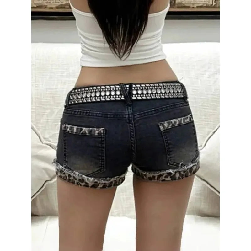 Korea Y2k Harajuku Womens Loose and Versatile Stretch Hip Covering Slimming Jean Shorts Hot Girls Black Low Waist Denim Shorts
