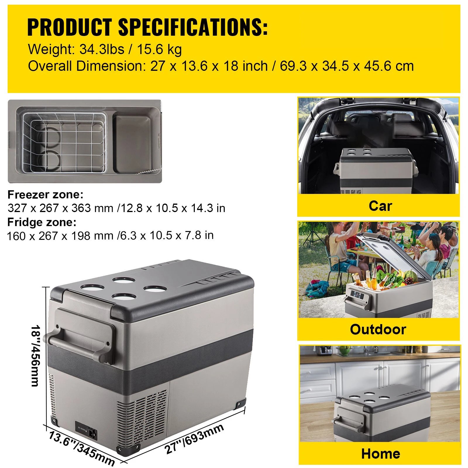 Sihao 15L-55L Portable Compressor Fridge Freezer, Mini Cooler for Outdoor Camping BBQ Picnic, Car Vehicle Refrigerator Cooler for Travel Road Trip, Electric Compressor Fridge Freezer Mini Cooler Box