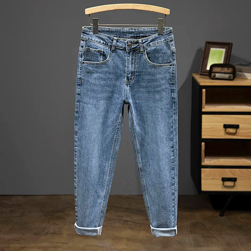 Nine-Point Pants Men's 2025 New Spring Autumn Fashion Casual Denim Trousers Cotton Slim Jeans  Blue Male Clothing Brand Clothing Main image