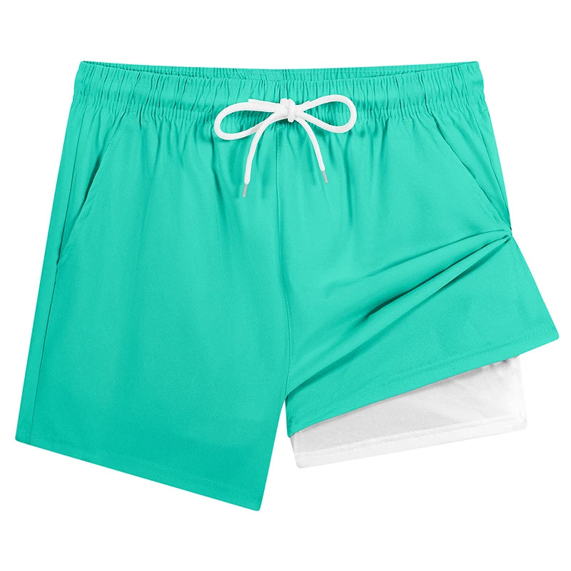 Mens Swim Trunks with Compression Liner Phone Pocket Summer Quick Dry Board Shorts Beach Shorts Swimwear Swimsuit Bathing Suits