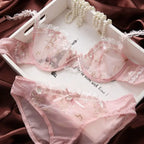French Style Minimiser Bra Set | Big Size Unpadded Lace Half Cup, Large Cup Thin Anti-Sagging Sheer Lingerie Set BANERDANNI Bras