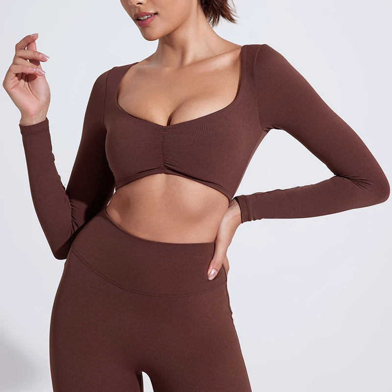 QINACTIVE Women Yoga Shirts Crop Top Long Sleeves Shirts for Women Yoga Sports Fitness Gym Clothes Workout Tops Secondary image