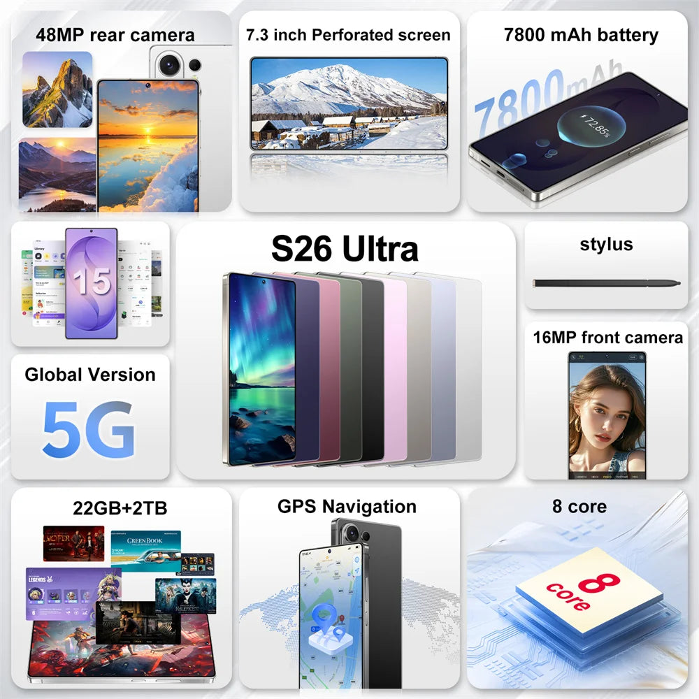 2026 Original Smartphone For S26 Ultra 5G 7.3HD AI 8-Core Dual Sim Card 16G+1TB Cell Phone Android Mobile Phones Unlocked Secondary image