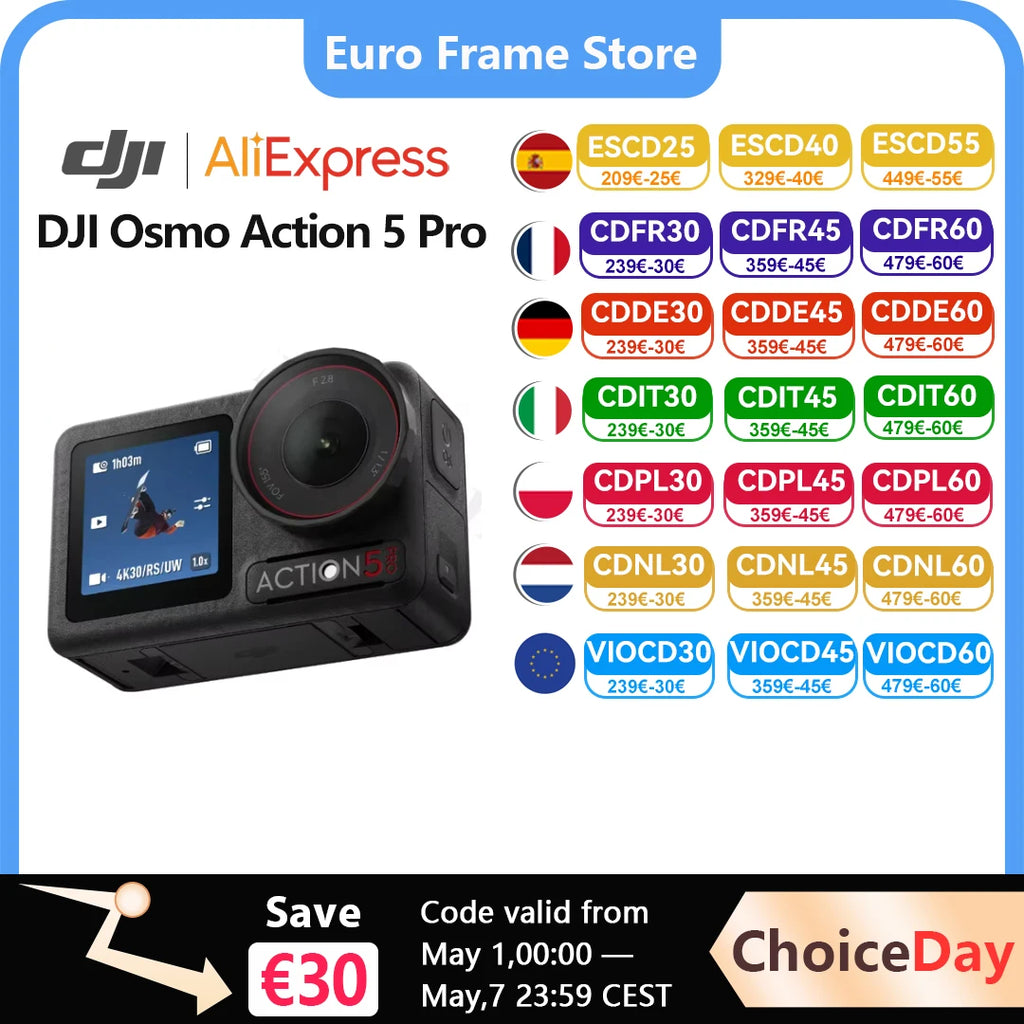 DJI Osmo Action 5 pro 1/1.3 ″ SSOR 4hrs Extended Battery Life twin OLED High-bright touchscreen Action 5